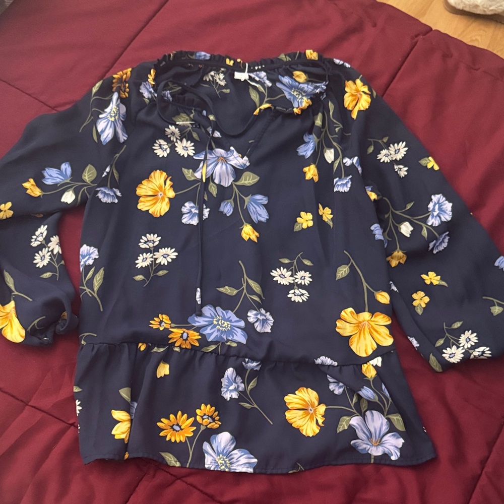 Old Navy Navy Blue Floral Blouse